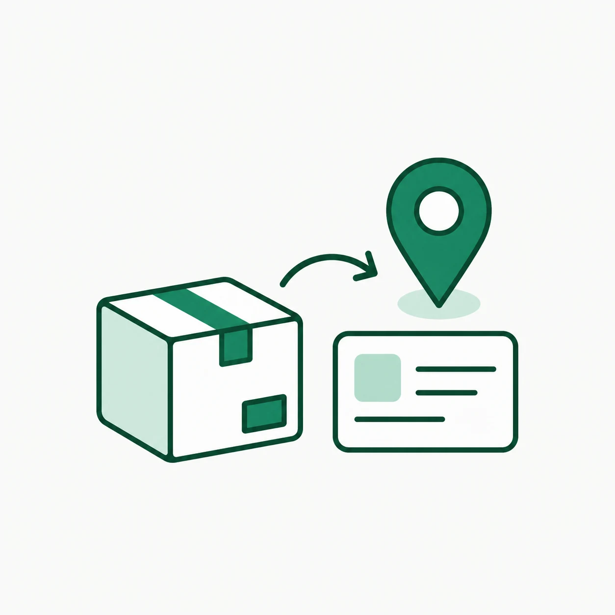 荷物と住所カード、位置情報を表すフラットイラスト