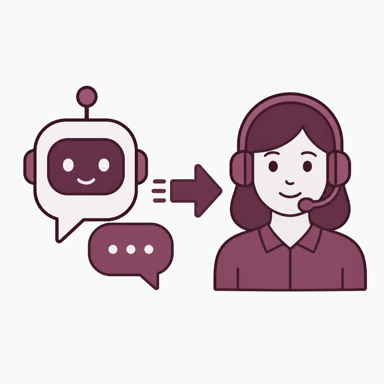 AIからサポート担当者への引き継ぎを表すフラットイラスト