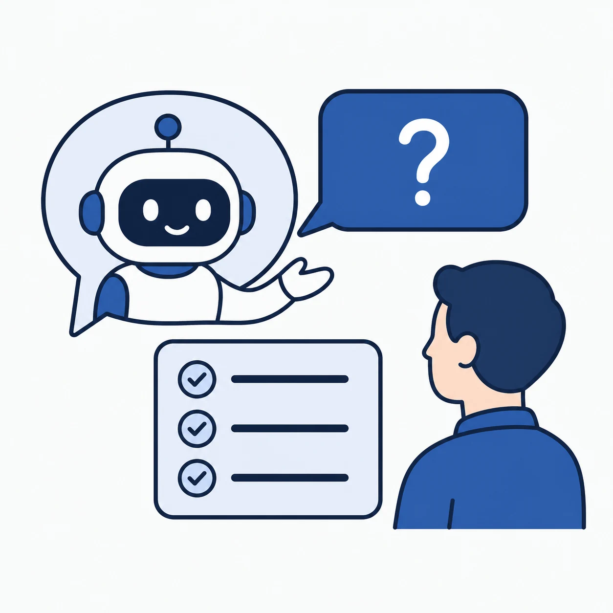 AIがお客様へ必要な情報を確認するフラットイラスト